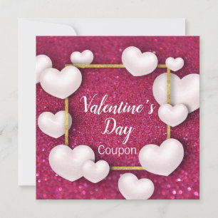 Valentine's Day White Hearts Glitter Coupon Card