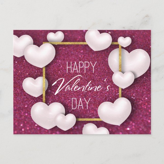 Valentine's Day White Hearts Glitter - Postcard (Front)