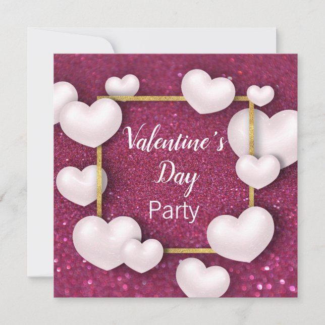 Valentine's Day White Hearts - Party Invitation (Front)