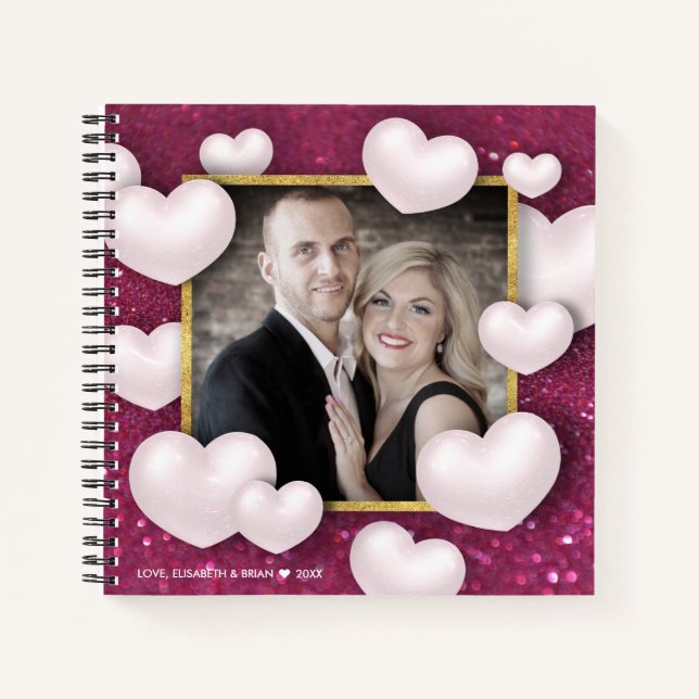 Valentine's Day White Hearts Photo Spiral Notebook (Front)