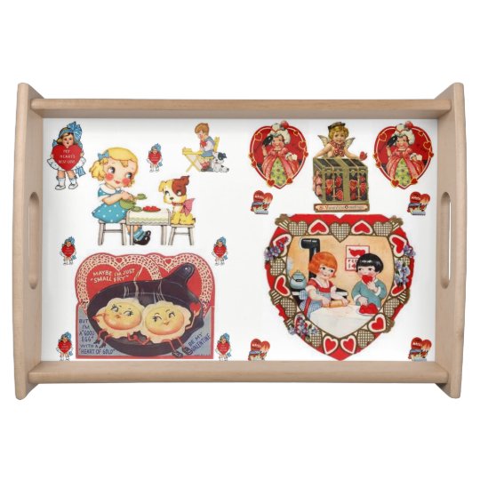 Valentines day white red hearts serving tray
