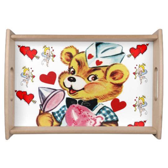 Valentines day white red hearts serving tray