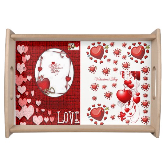 Valentines day white red hearts serving tray