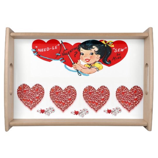 Valentines day white red hearts serving tray