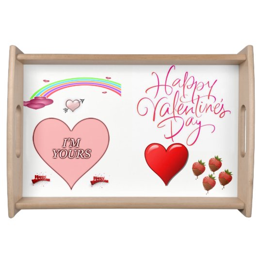 Valentines day white red hearts serving tray