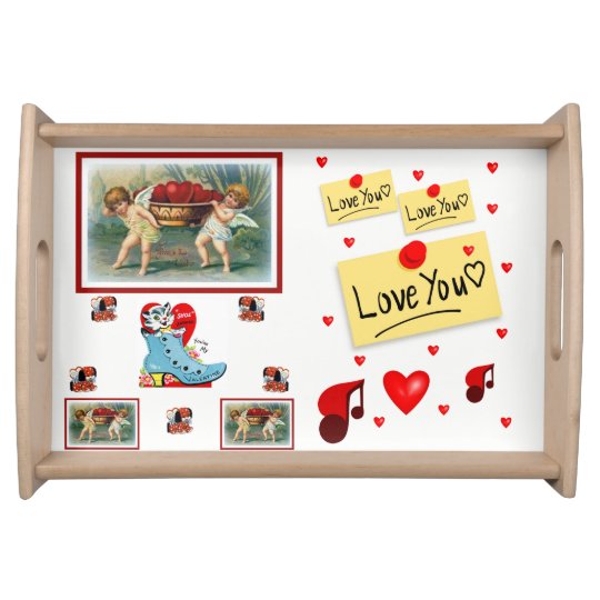 Valentines day white red hearts serving tray