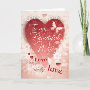 Valentine's Day, Wife, Big Heart & Flowers Holiday Card