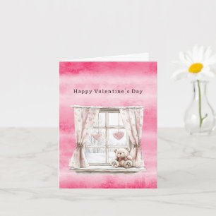 Valentine's Day Window Hearts Teddy Bear Love Card