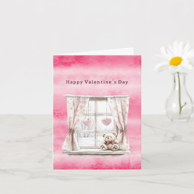Valentine's Day Window Hearts Teddy Bear Love Card (Small Plant)