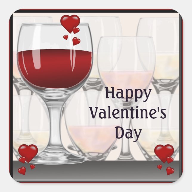 Valentine's Day Wine Tasting Party Square Sticker (Front)