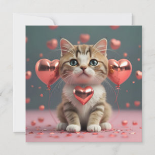 Valentine's Day with a cute little cat Holiday Card