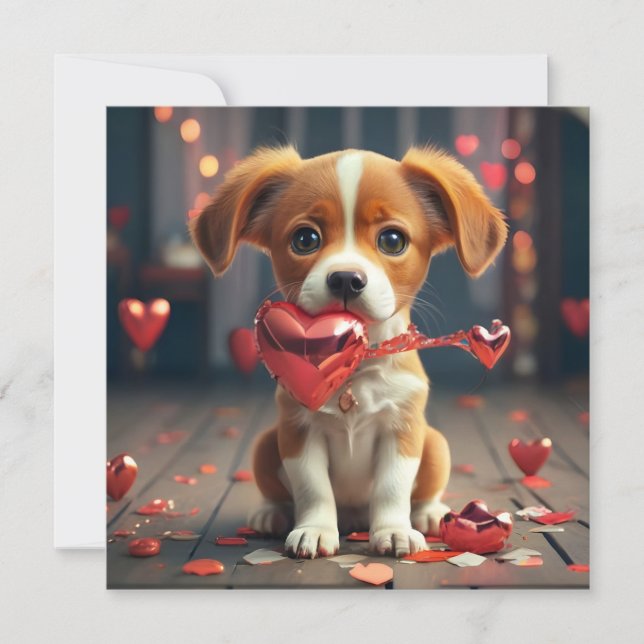 Valentine's Day with a cute little dog Holiday Card (Front)
