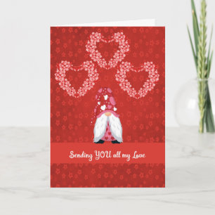 Valentine's Day with Gnome and Hearts in Red Card