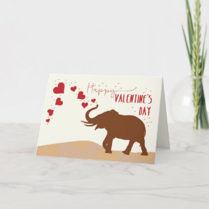 Valentines Day with Joyful Elephant and Hearts Holiday Card