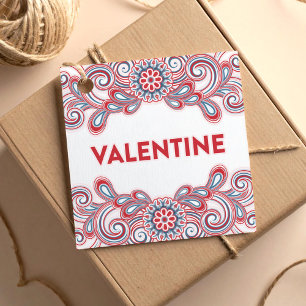 Valentine's Day with pink flowers and swirls Favour Tags