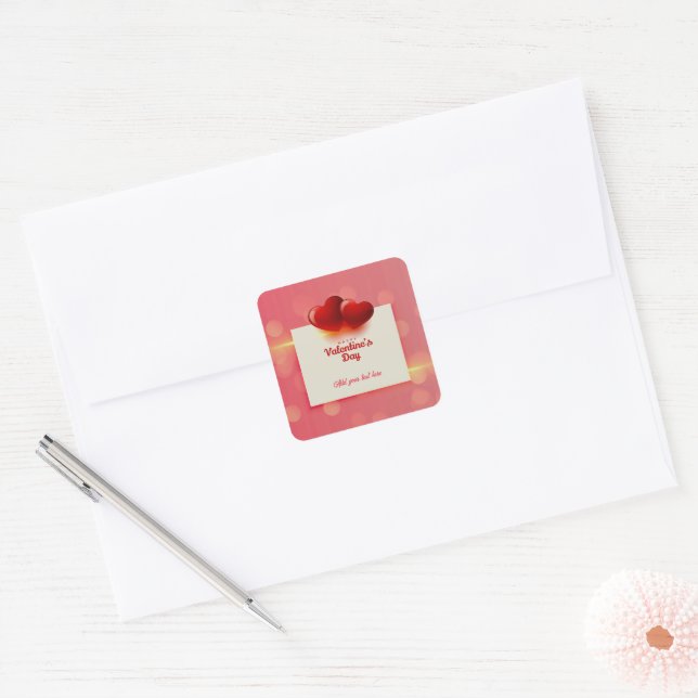 Valentine's Day With Red Hearts - Romantic Love    Square Sticker (Envelope)