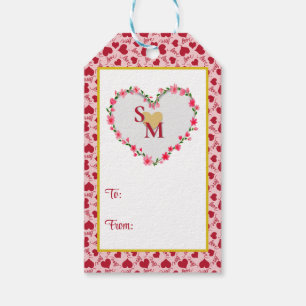 Valentine's Day With Red Initial and Gold Heart Gift Tags