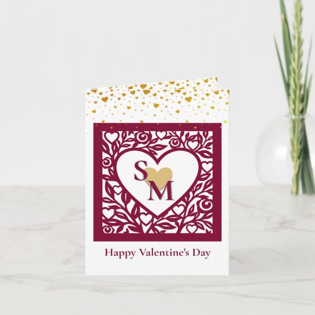 Valentine's Day With Red Initial and Gold Heart Invitation (Front)