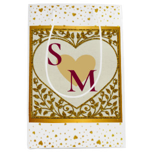 Valentine's Day with Red Initial and Gold Heart Medium Gift Bag
