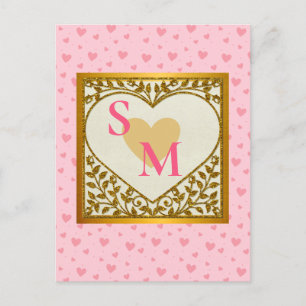 Valentine's Day with Red Initial and Gold Heart Postcard