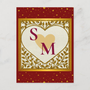 Valentine's Day with Red Initial and Gold Heart Postcard