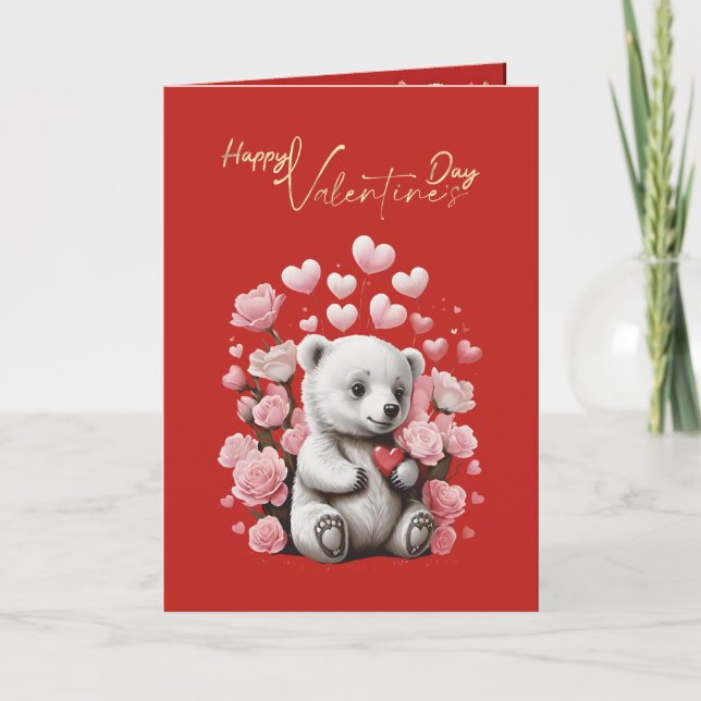 Valentine's Day with Rich Teddy Bear Holiday Card (Front)