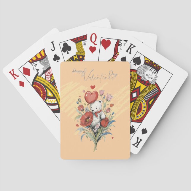 Valentine's Day with Rich Teddy Bear Playing Cards (Back)