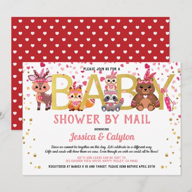 Valentines Day Woodland Animal Baby Shower By Mail Invitation (Front/Back)