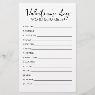 Valentine's day Word Scramble Game party game