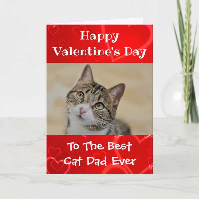 Valentines Day Worlds Best Cat Dad Ever Pet Photo Holiday Card (Front)