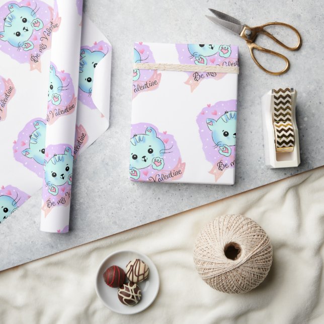 Valentine's Day Wrapping Paper Cat Kitten Love  (Crafts)