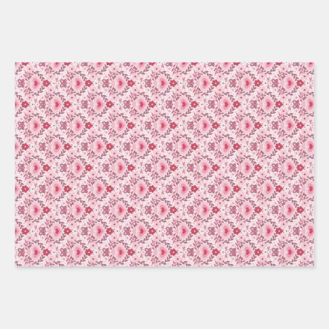 Valentines Day Wrapping Paper Flat Sheet Set of 3  (Front)