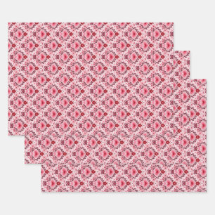 Valentines Day Wrapping Paper Flat Sheet Set of 3