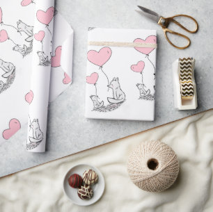 Valentine's Day Wrapping Paper Foxy Pink  Hearts