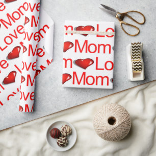 Valentine's Day Wrapping Paper Love Mum Red Hearts