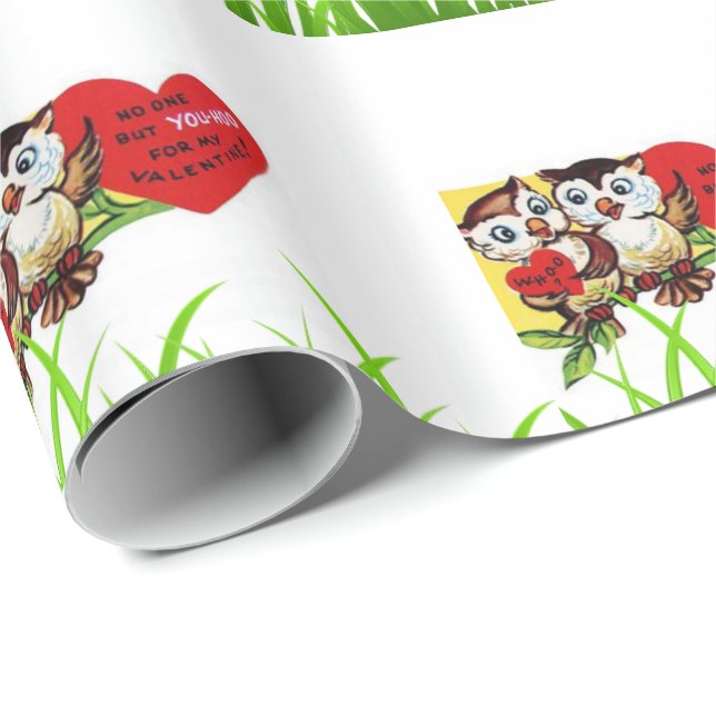 Valentine's Day Wrapping Paper Owl Vintage (Roll Corner)