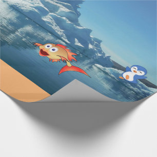 Valentine's Day Wrapping Paper Penguin Fish
