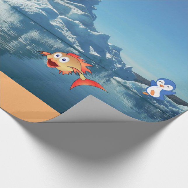 Valentine's Day Wrapping Paper Penguin Fish (Corner)