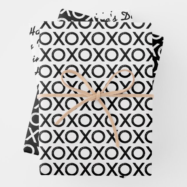 Valentine's Day  X O X O Black White Pattern Wrapping Paper Sheet (In situ)
