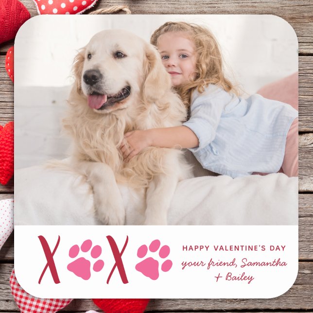 Valentines Day XOXO Cute Kids Classroom Dog Photo  Square Sticker (Creator Uploaded)