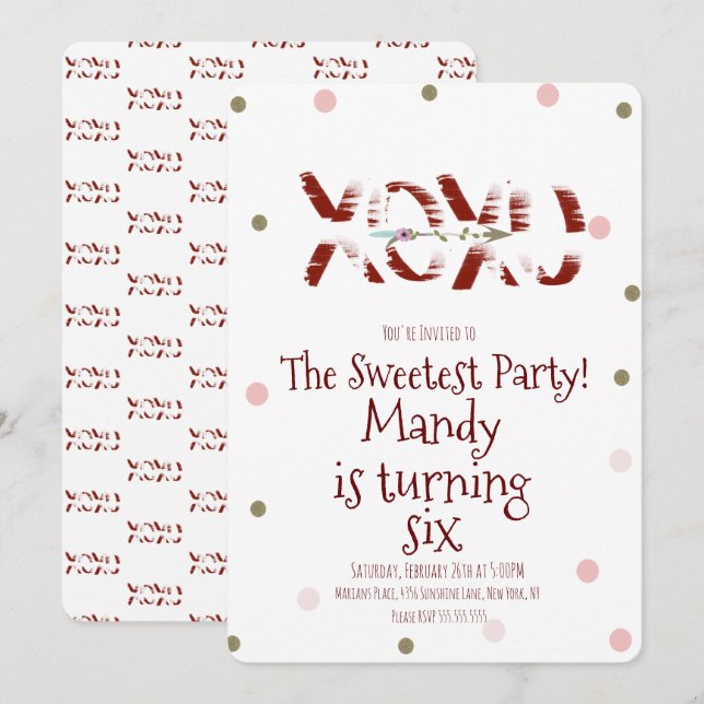 Valentines Day XOXO Hugs Kisses Confetti Party Invitation (Front/Back)