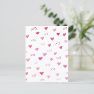 Valentines Day xoxo Love Sweet Watercolor Hearts Holiday Postcard