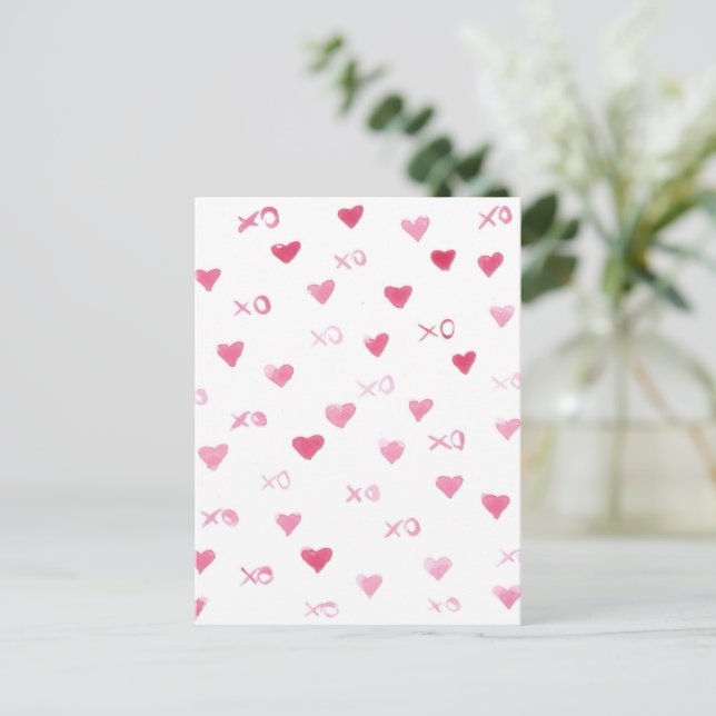 Valentines Day xoxo Love Sweet Watercolor Hearts Holiday Postcard (Standing Front)