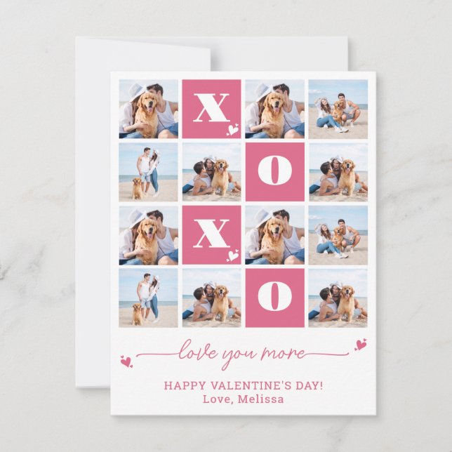 Valentines Day XOXO Modern Pink 12 Photo Collage Holiday Card (Front)
