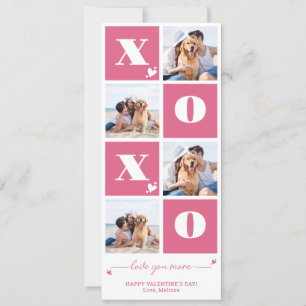 Valentine's Day XOXO Modern Pink 4 Photo Collage Holiday Card
