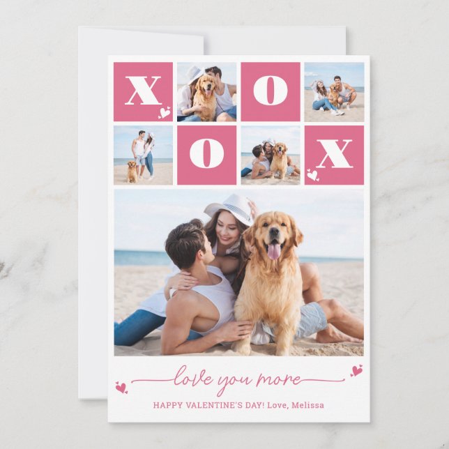 Valentines Day XOXO Modern Pink 5 Photo Collage  Holiday Card (Front)