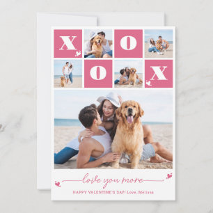 Valentines Day XOXO Modern Pink 5 Photo Collage Holiday Card