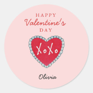 Valentines day XOXO Watercolor Heart   Classic Round Sticker
