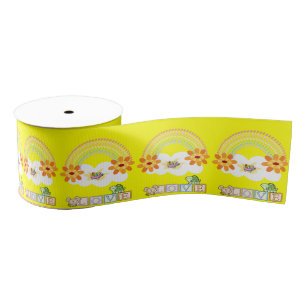 Valentine's Day Yellow Turtle Rainbow Ribbon Grosgrain Ribbon