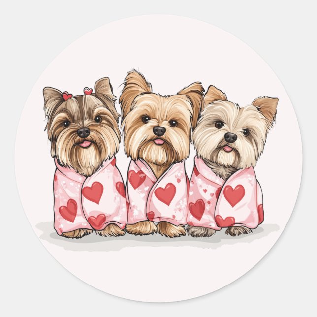 Valentines Day Yorkshire Terrier Dogs Classic Round Sticker (Front)